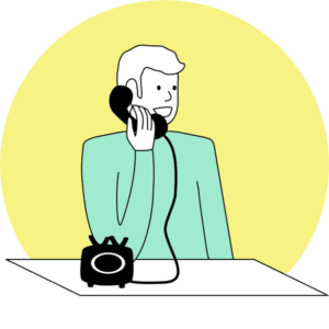 illustration von einem Mann der am Schreibtisch sitzt und telefoniert