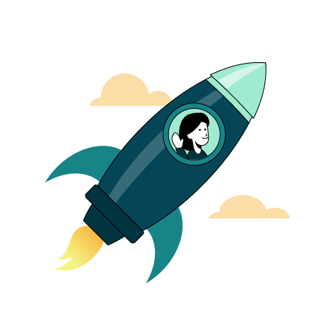 Eine Illustration einer Jugendlichen die durchstartet in einer Rakete
