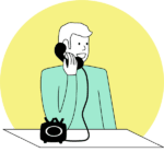 Illustration eines Mannes, der am Schreibtisch sitzt und telefoniert.